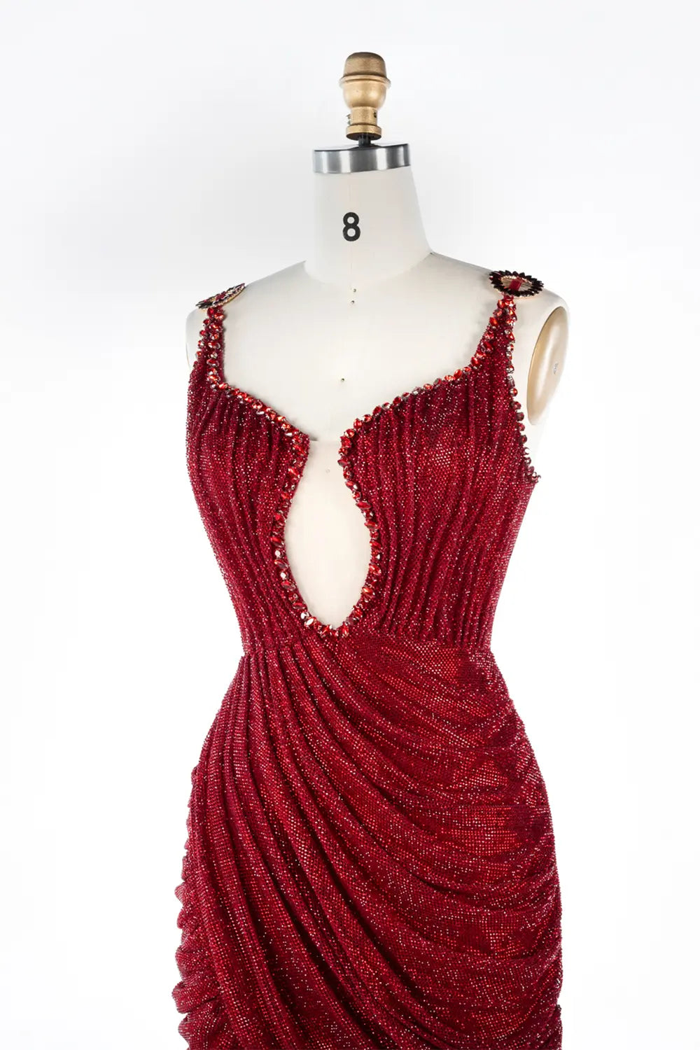 Wine Red Beaded Ruched Cutout Mini Evening Dress ST039 Sheer Fairy