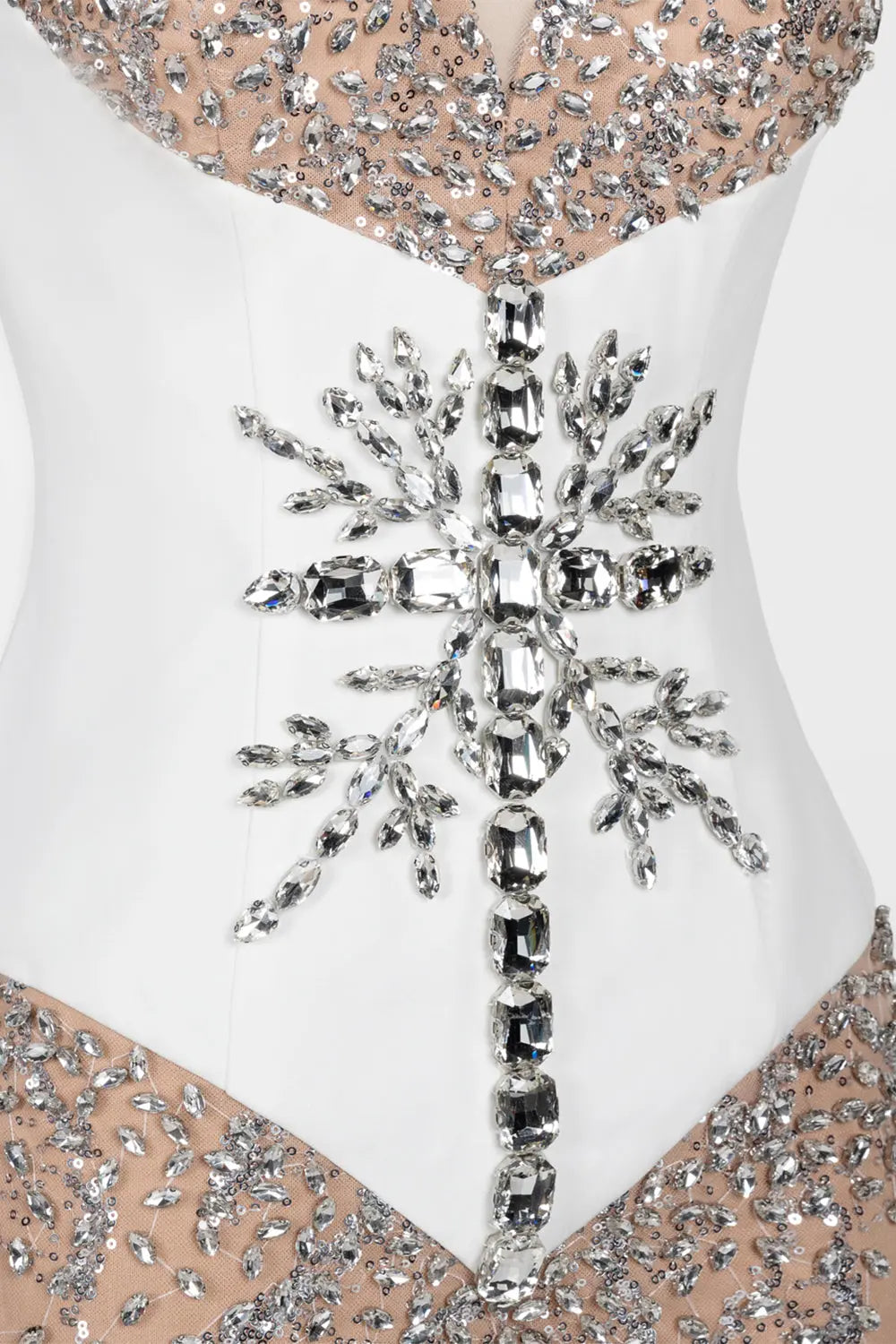 White Nude Sequin Diamond Formal Evening Dress ST107 Sheer Fairy