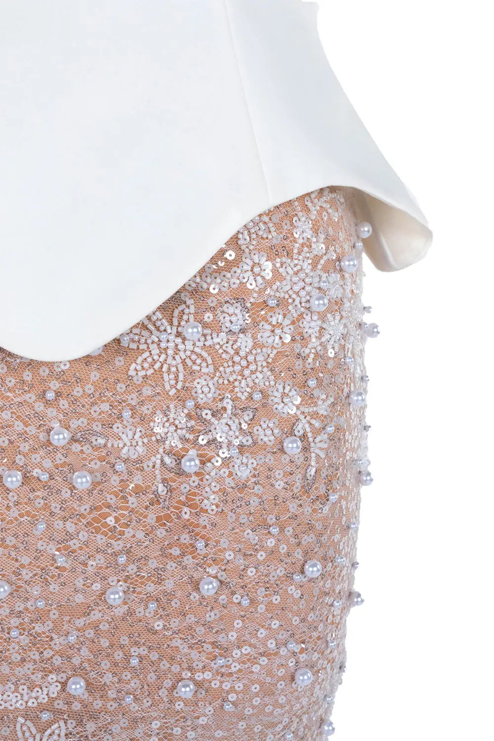 White Nude Strapless Sequin Evening Gown ST118 Sheer Fairy