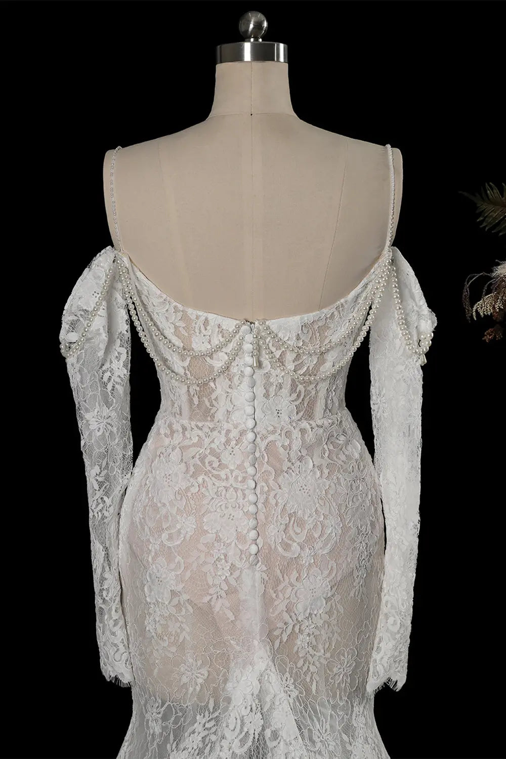 White Beaded Lace Mermaid Wedding Dress SW756 Sheer Fairy