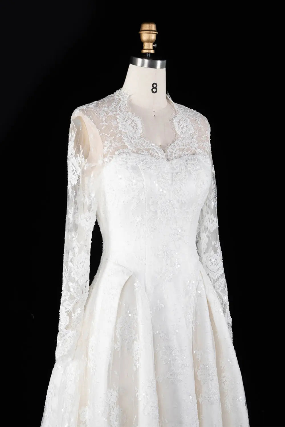 Off White Floral Long Sleeve Ball Gown Wedding Dress SW672 Sheer Fairy