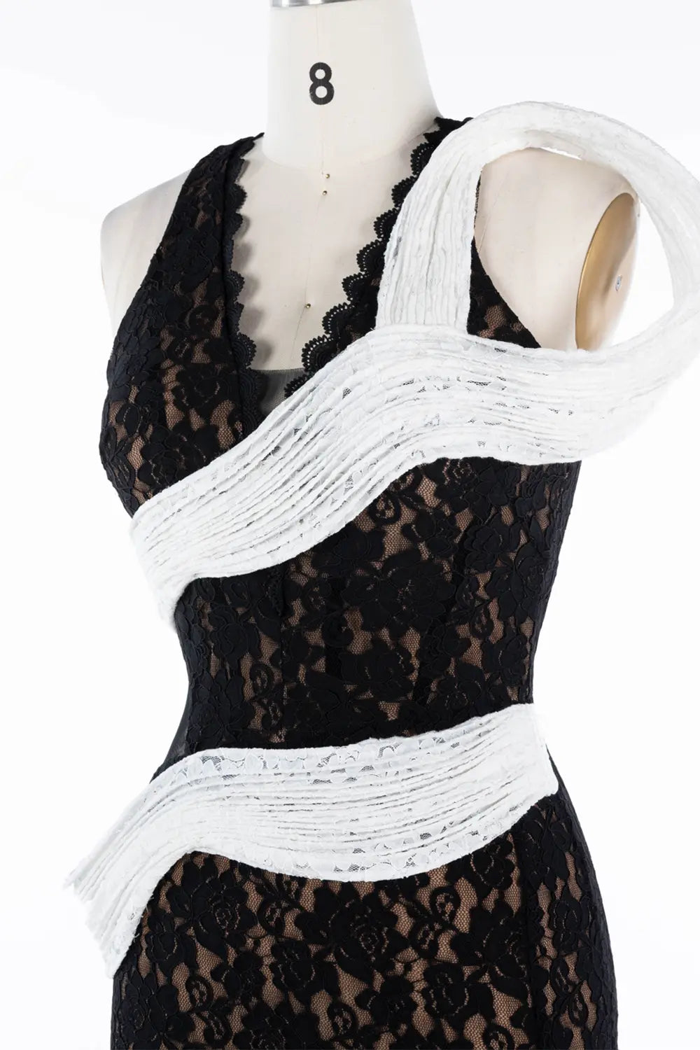 Black And White Lace Contrast High Slit Maxi Evening Dress ST041 Sheer Fairy