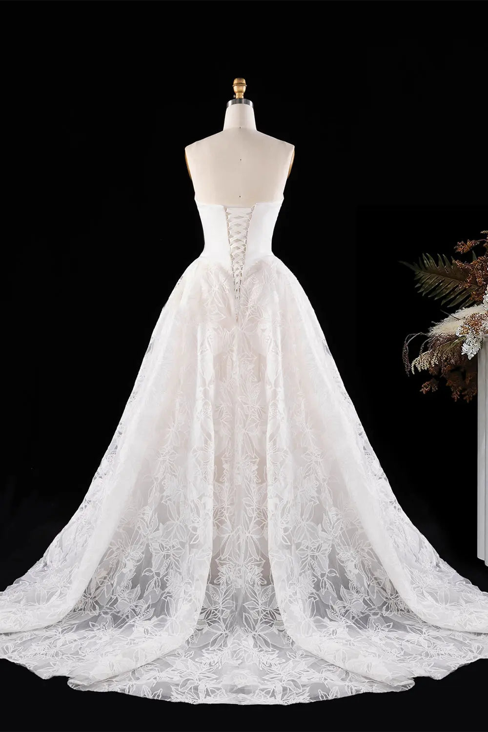 Off White Satin and Tulle Corset Wedding Dress SW614 Sheer Fairy