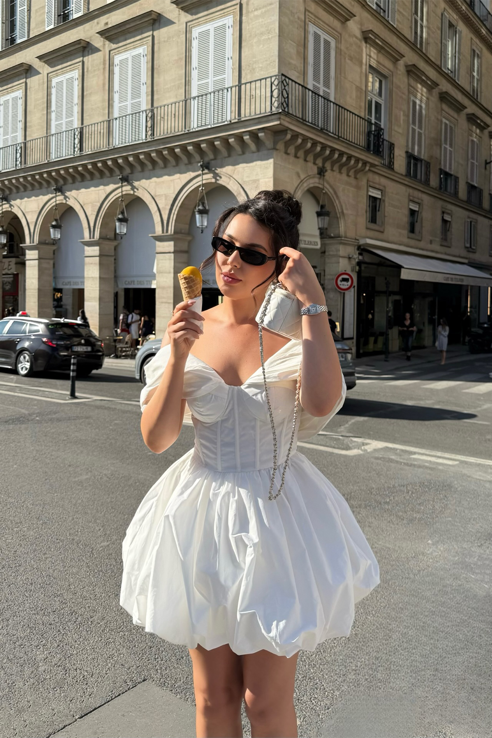 White Off the Shoulder Mini Dress Corset Bubble Hem Party Dress RM254 Sheer Fairy