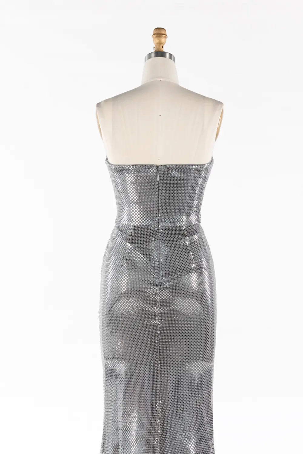 Silver Strapless Ruched Sequin Slit Formal Evening Dress ST058 Sheer Fairy