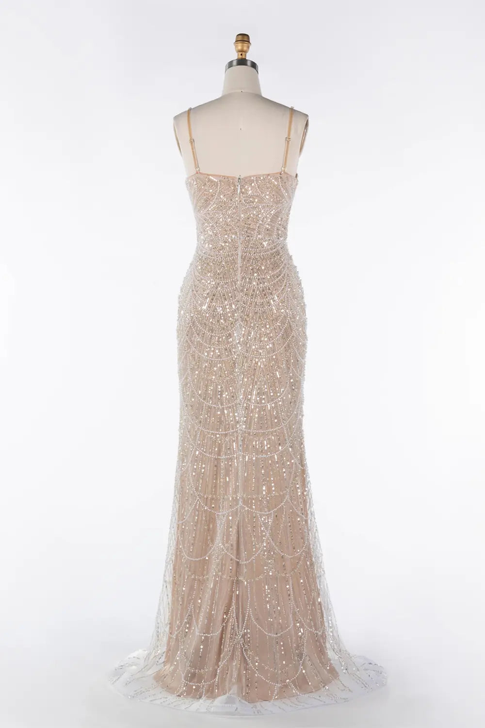 Nude Sequin Embellished Corset Spaghetti Strap Evening Gown ST042 Sheer Fairy