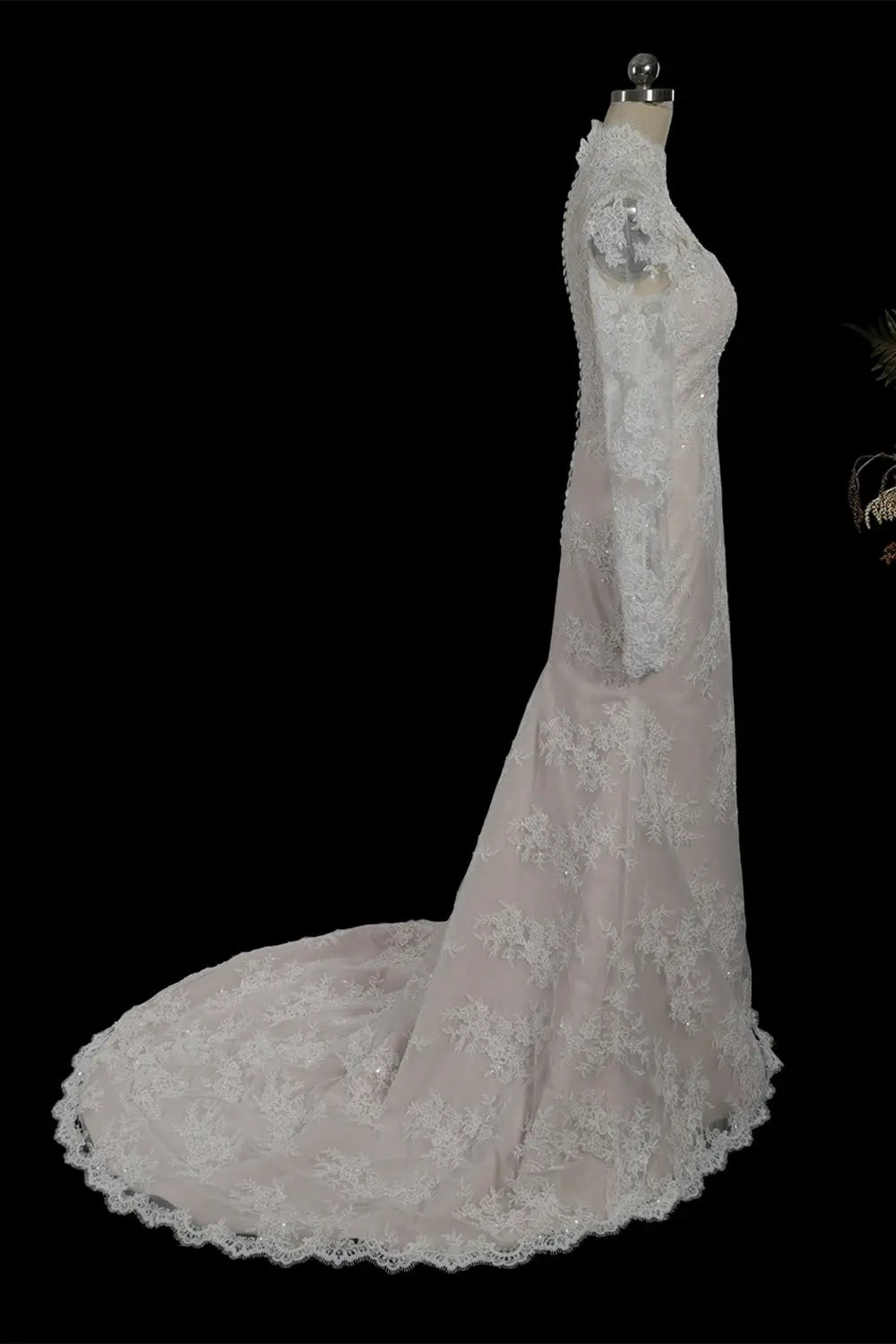 Ivory Long Sleeve High Neck Lace Wedding Dress SW759 Sheer Fairy