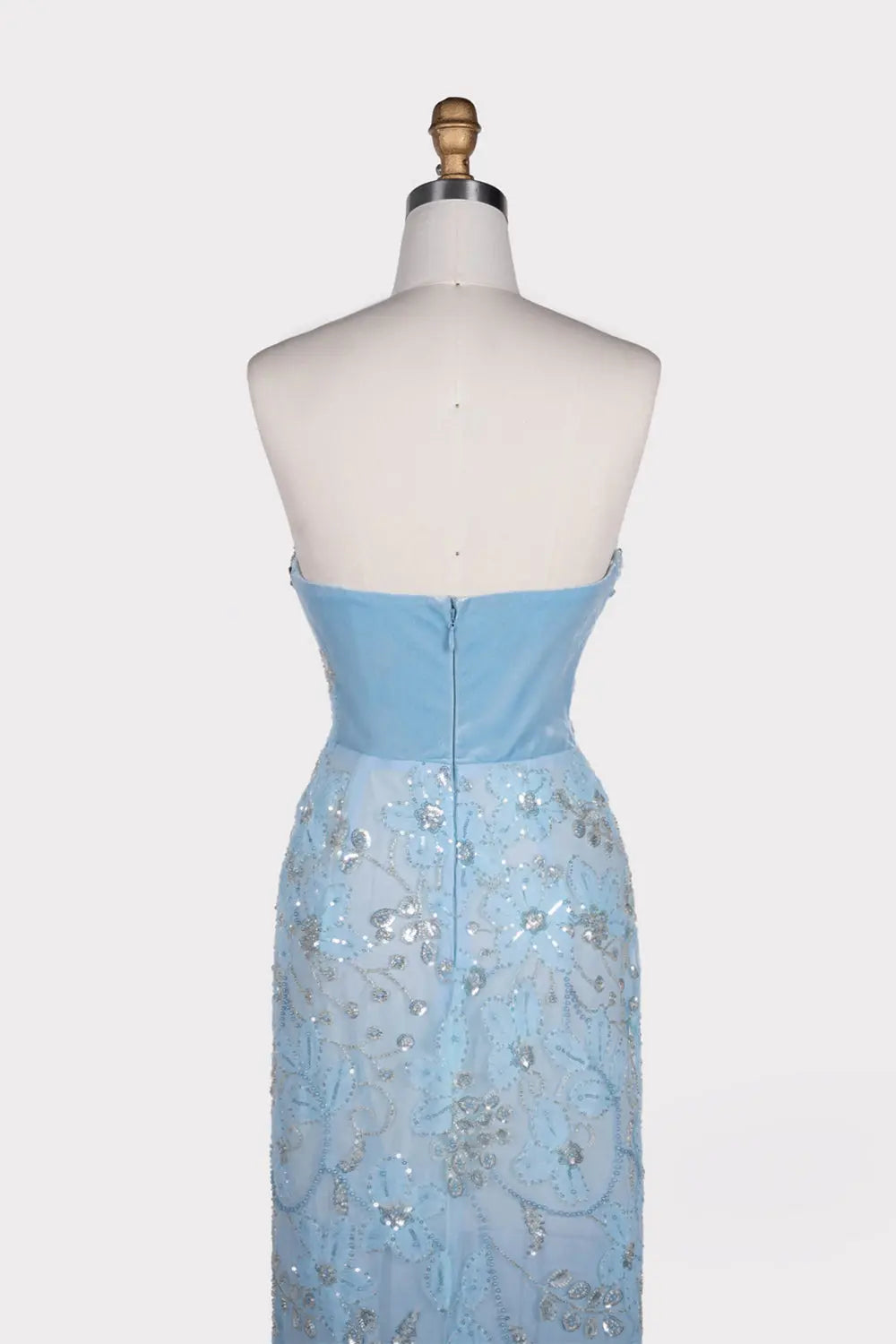 Blue Floral Sequin Strapless Evening Gown ST108 Sheer Fairy
