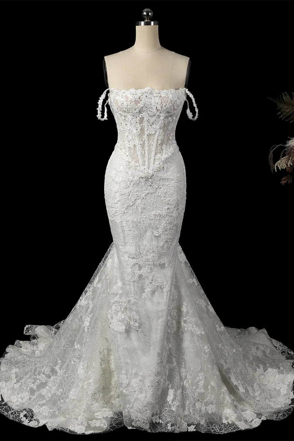 White Detachable Overskirt Mermaid Wedding Dress SW758 Sheer Fairy