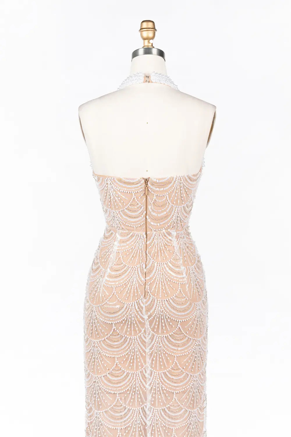 White Nude Beaded Halter Neck Evening Gown ST075 Sheer Fairy