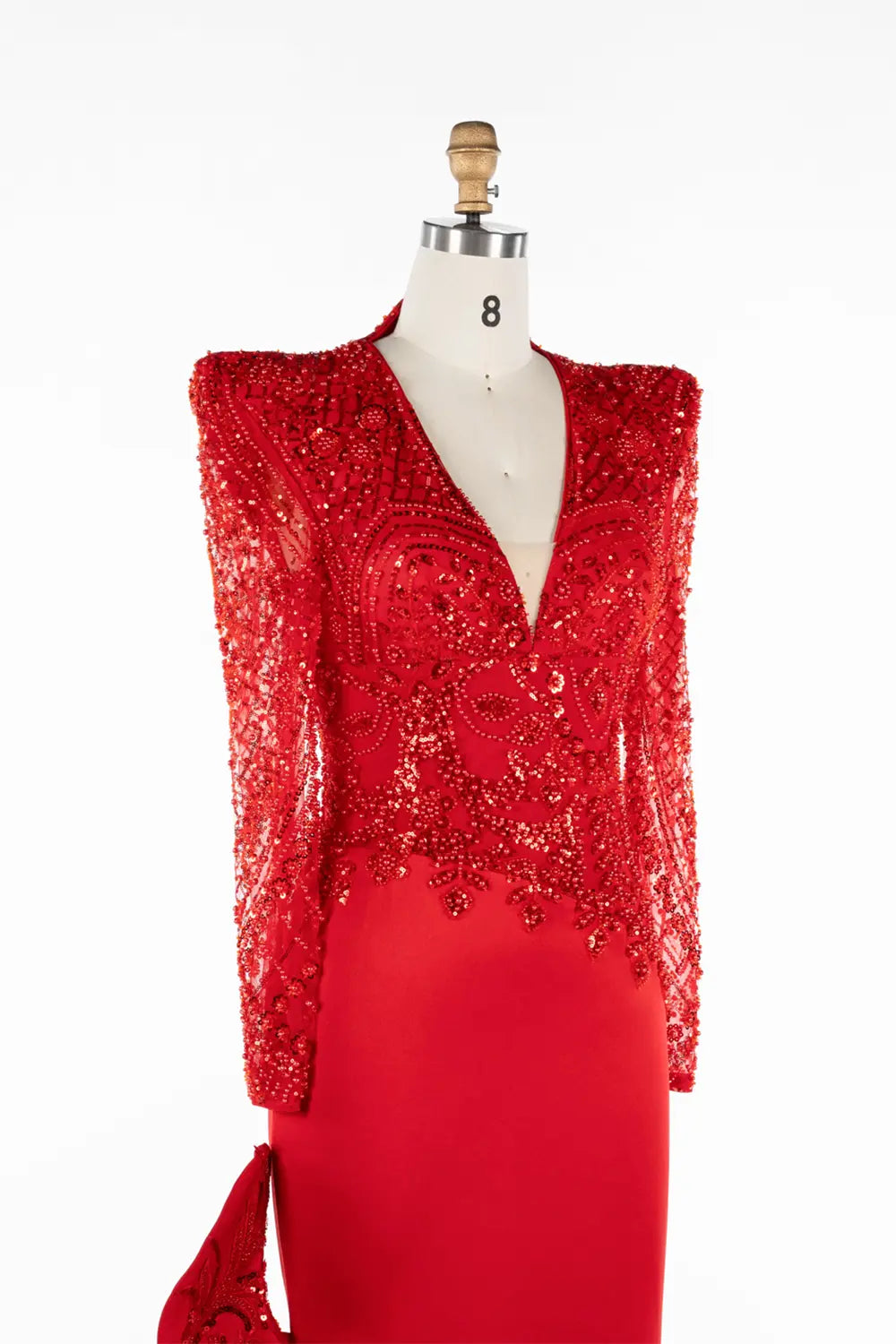 Red Beaded Sequin Asymmetrical Ruffle Midi Dress ST044 Sheer Fairy