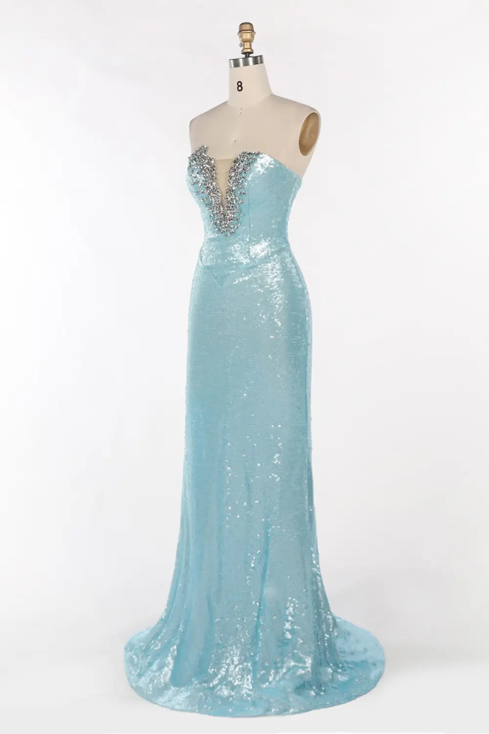 Blue Strapless Sequin Beaded Evening Dress ST096 Sheer Fairy