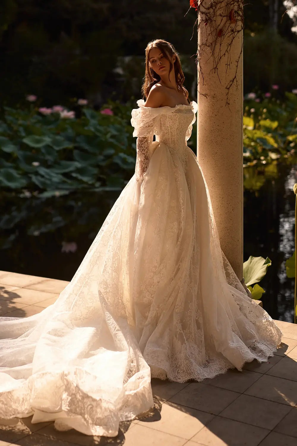 White Lace Off Shoulder Corset Wedding Dress SW119 Sheer Fairy