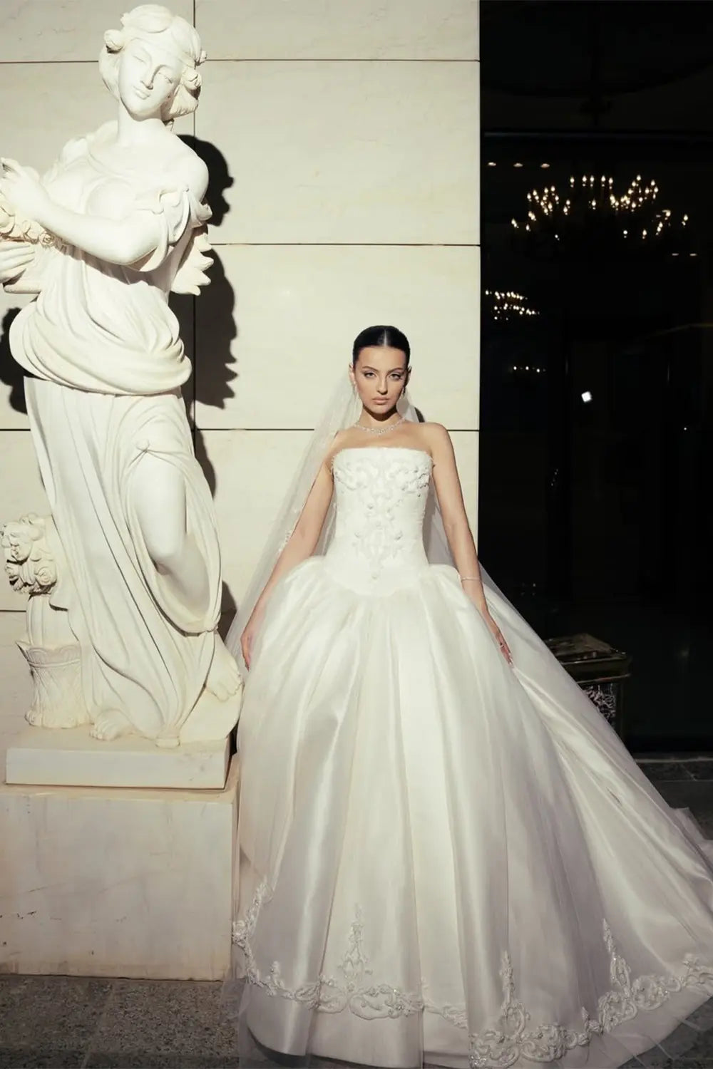 White Strapless Princess Bridal Dress with Lace appliques  SW745 Sheer Fairy