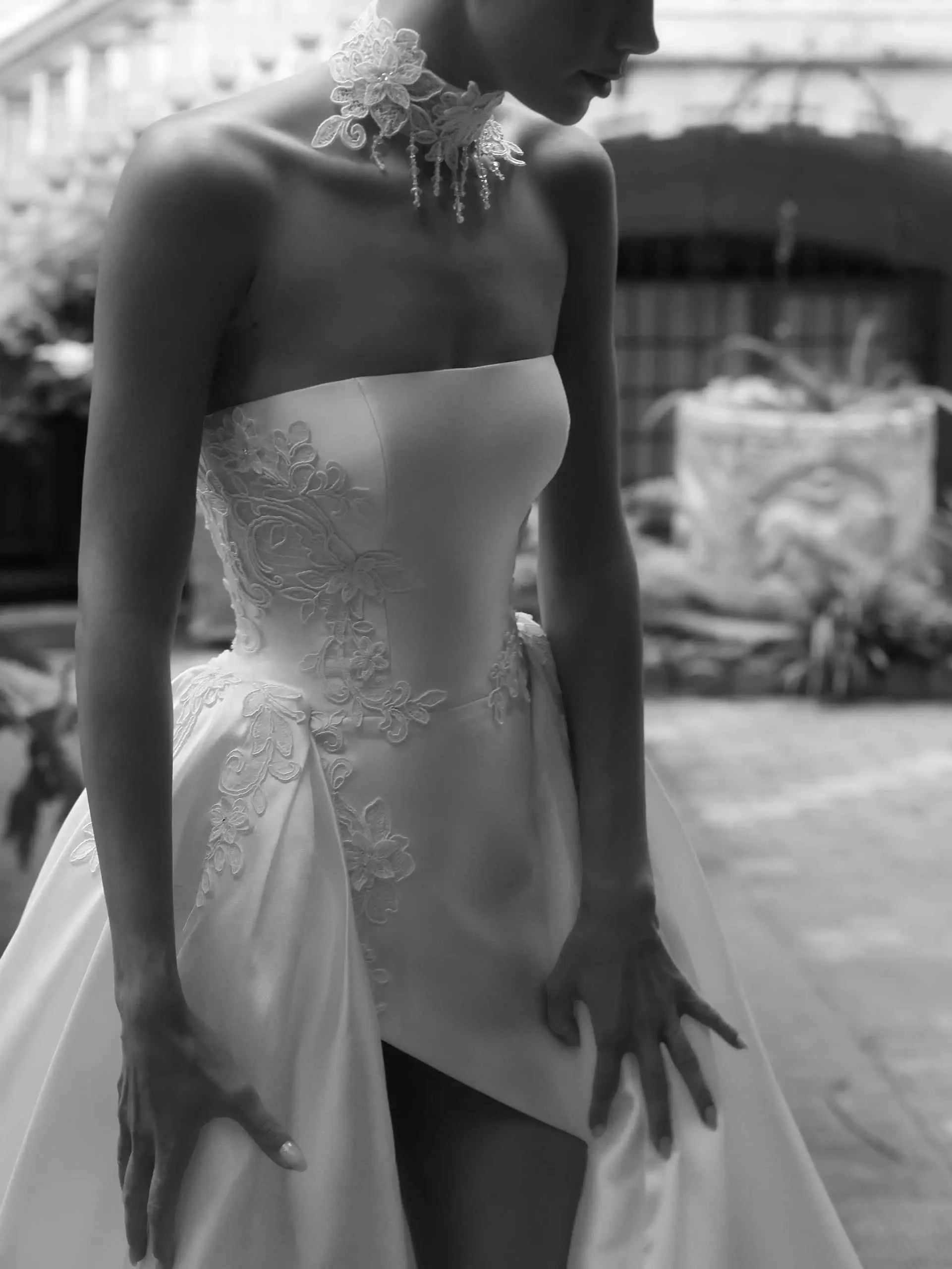 Long Strapless Satin Wedding Dress with High Slit SW186 Sheer Fairy