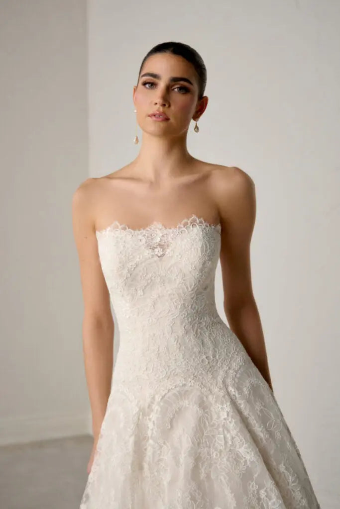 White Strapless Sweetheart Lace Wedding Gown SW700 Sheer Fairy