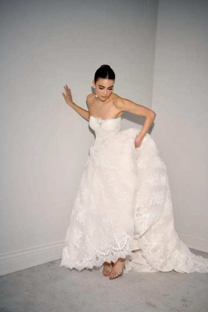 White Strapless Sweetheart Lace Wedding Gown SW700 Sheer Fairy