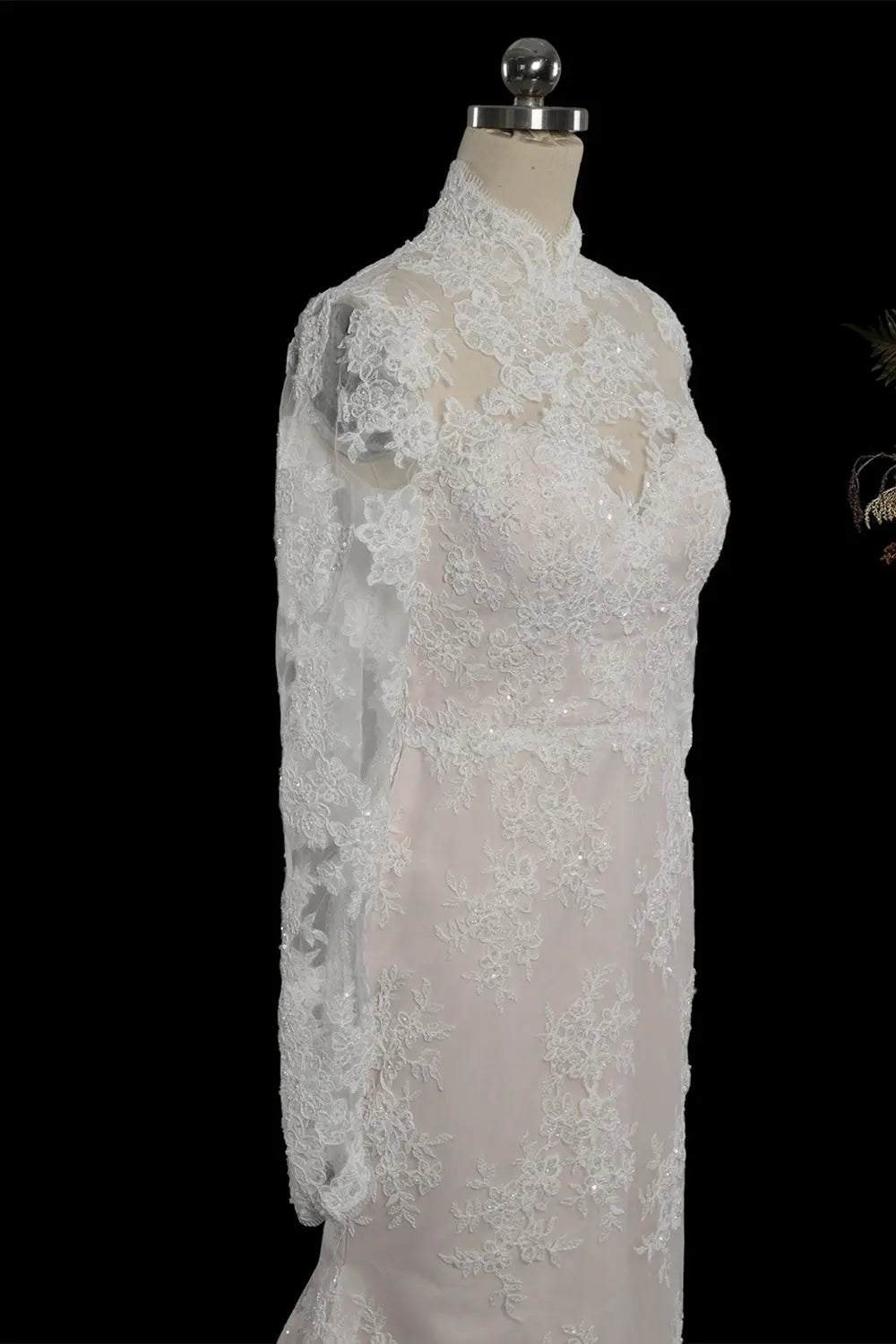 Ivory Long Sleeve High Neck Lace Wedding Dress SW759 Sheer Fairy