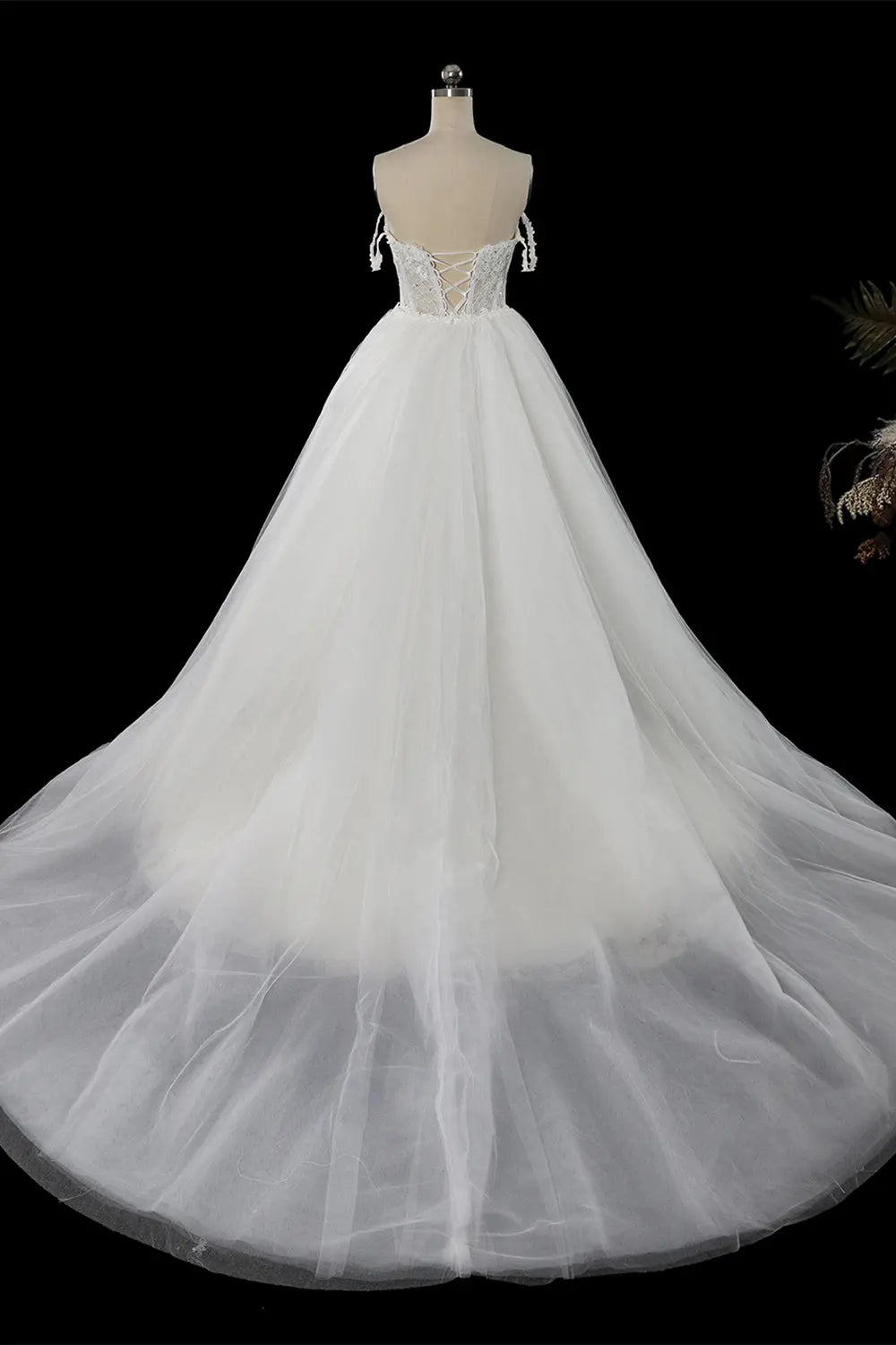 White Detachable Overskirt Mermaid Wedding Dress SW758 Sheer Fairy