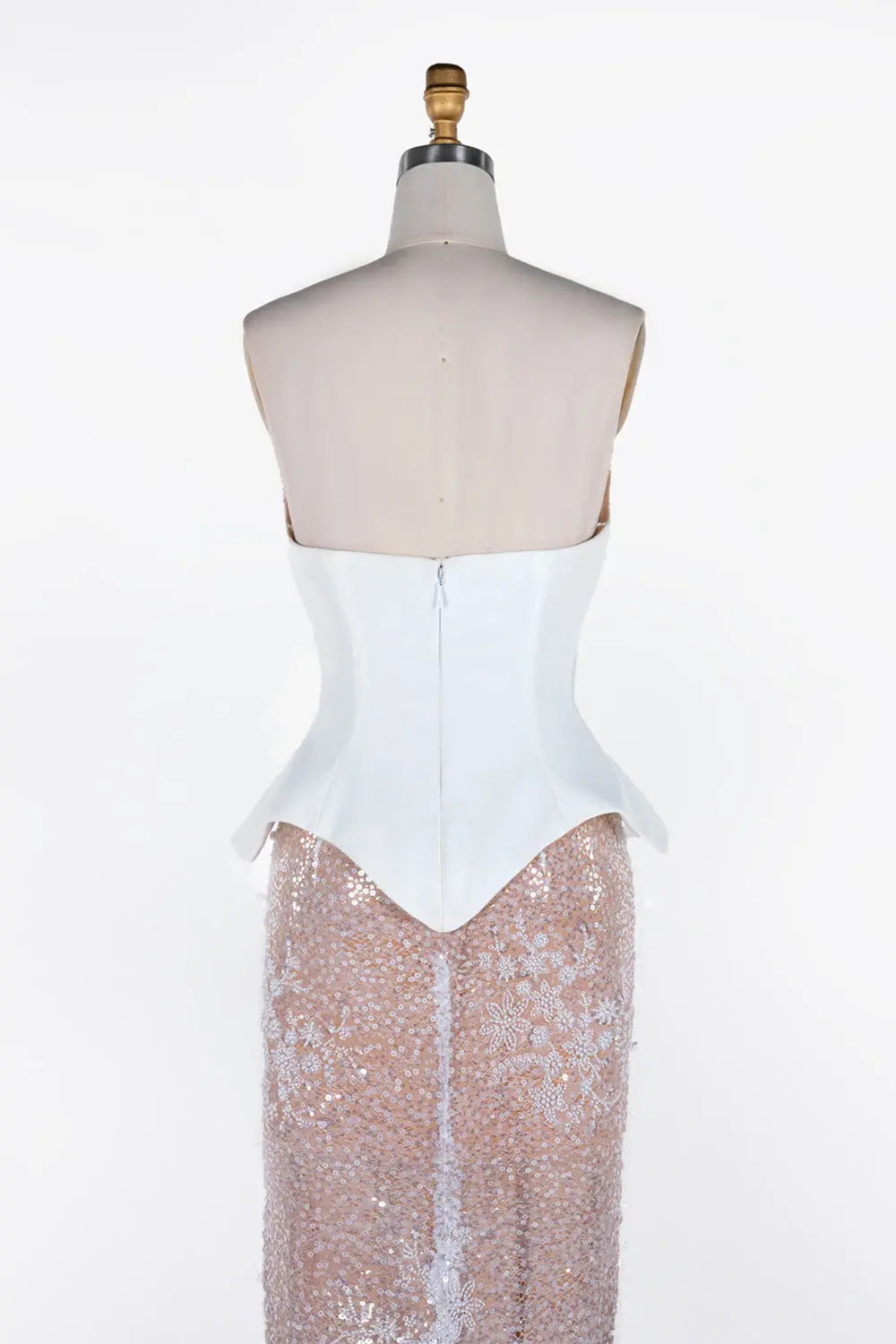 White Nude Strapless Sequin Evening Gown ST118 Sheer Fairy