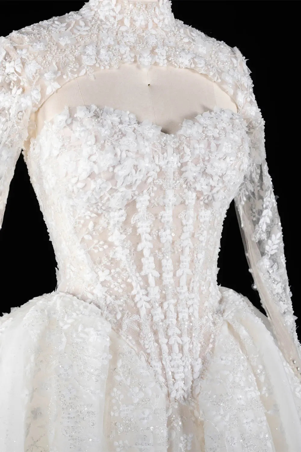 Off White Long Sleeve Lace Ball Gown Wedding Dress SW695 Sheer Fairy