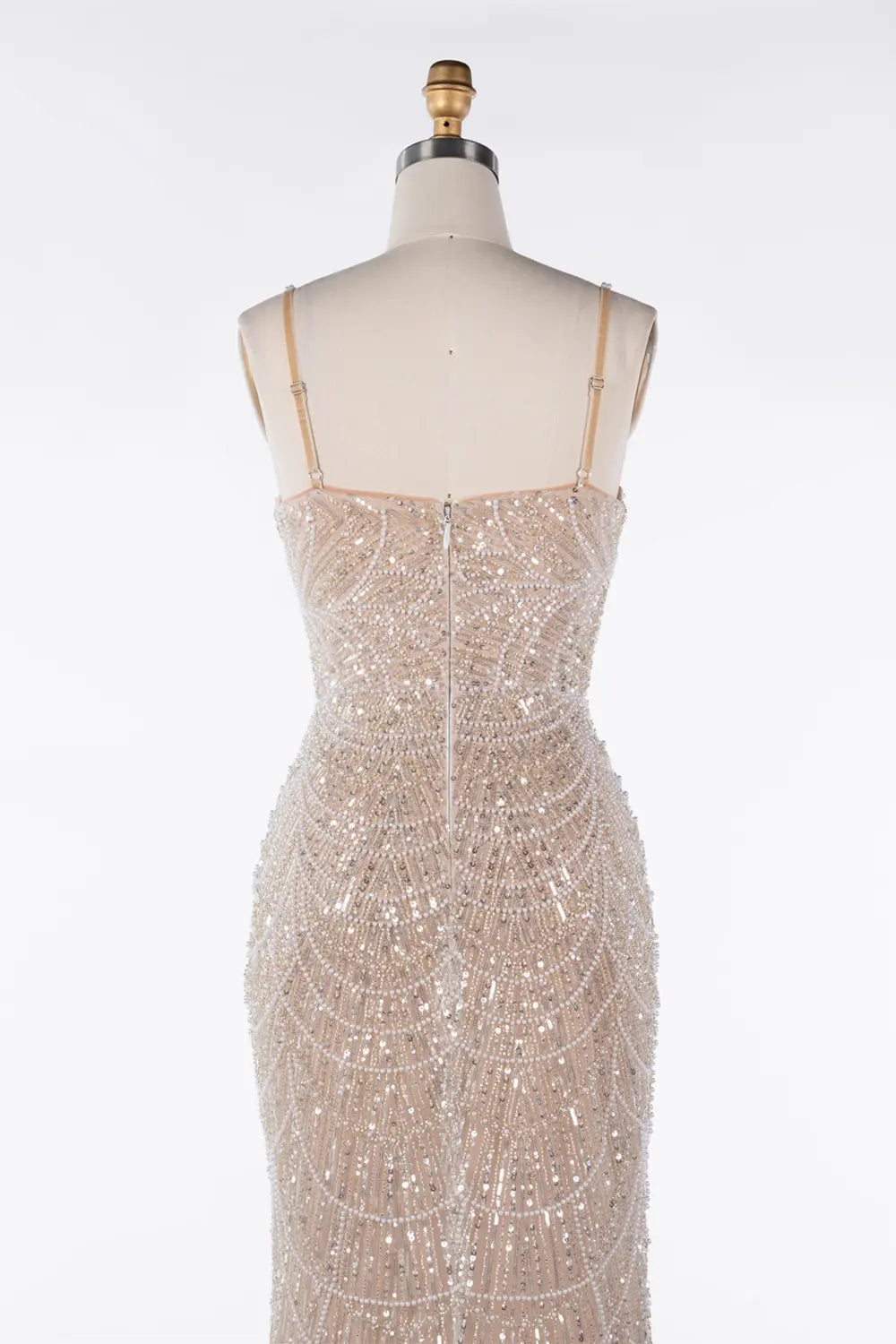 Nude Sequin Embellished Corset Spaghetti Strap Evening Gown ST042 Sheer Fairy