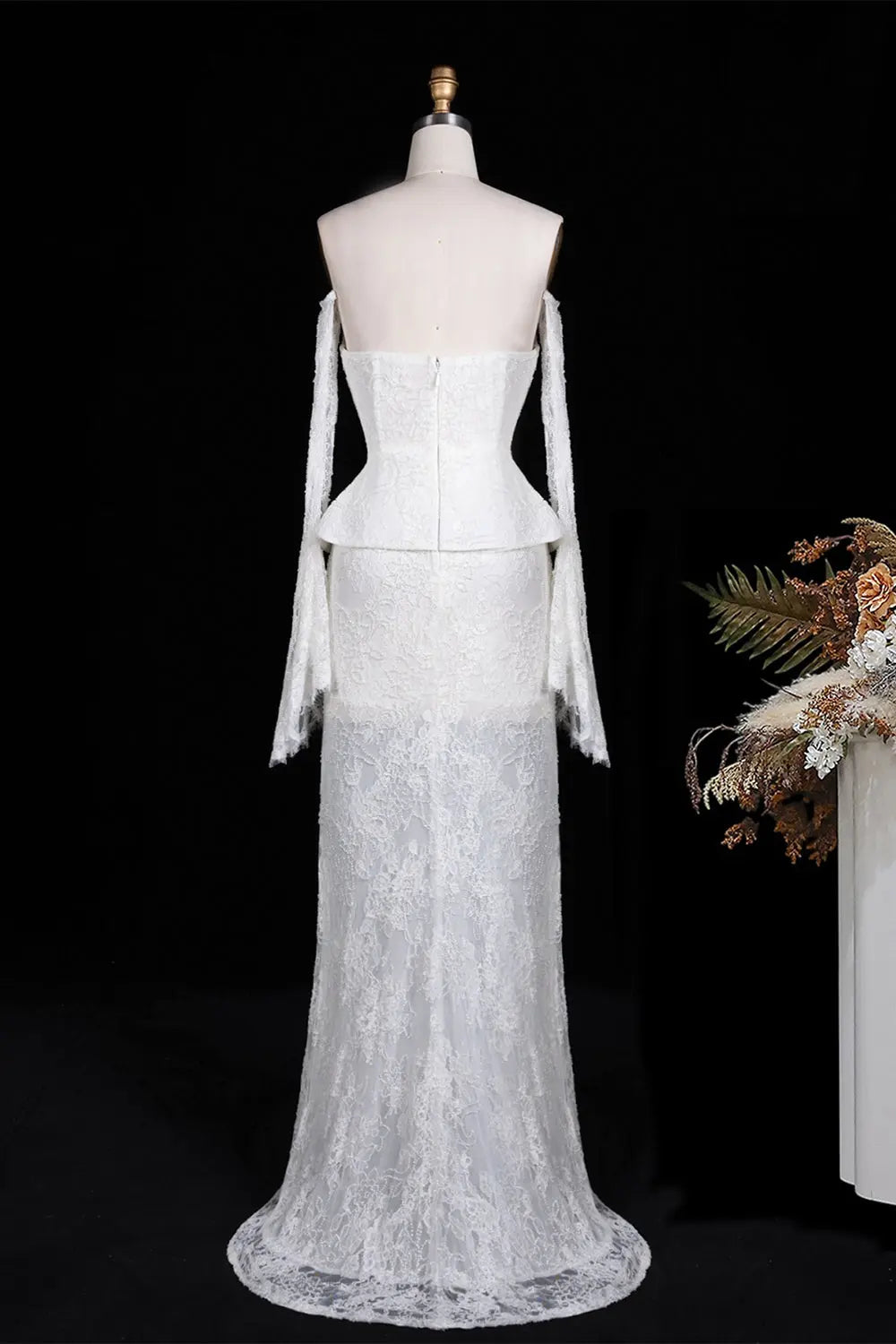 White Mesh Corset Peplum Evening Dress ST101 Sheer Fairy
