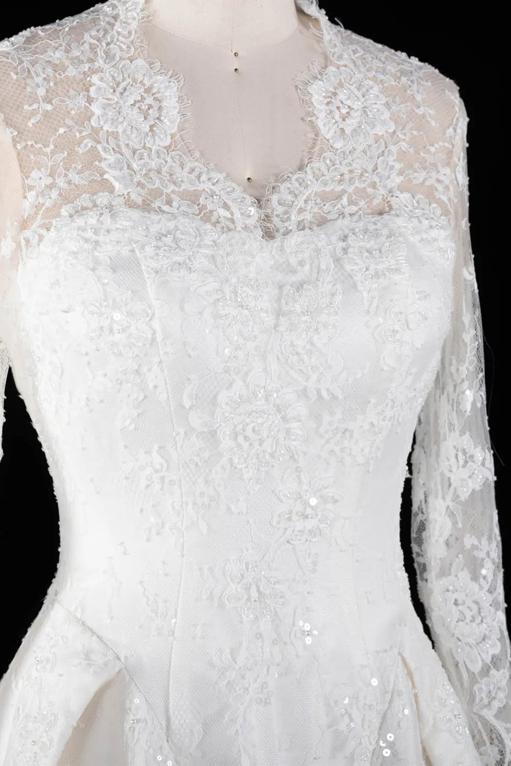 Off White Floral Long Sleeve Ball Gown Wedding Dress SW672 Sheer Fairy