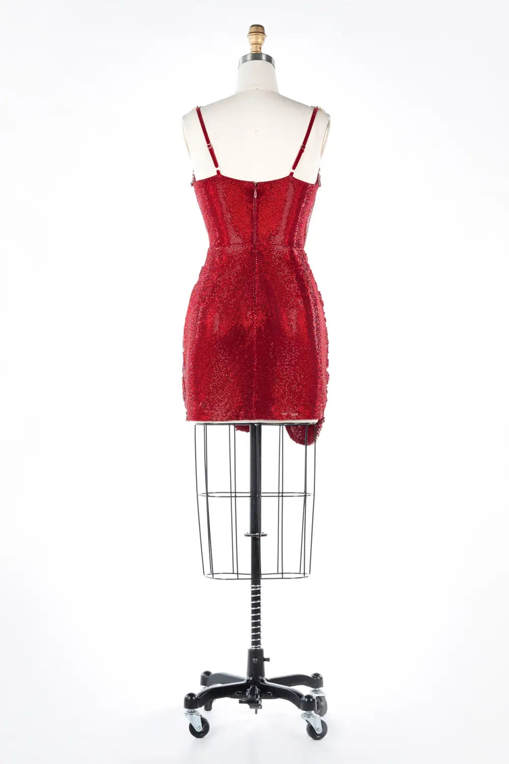 Wine Red Beaded Ruched Cutout Mini Evening Dress ST039 Sheer Fairy