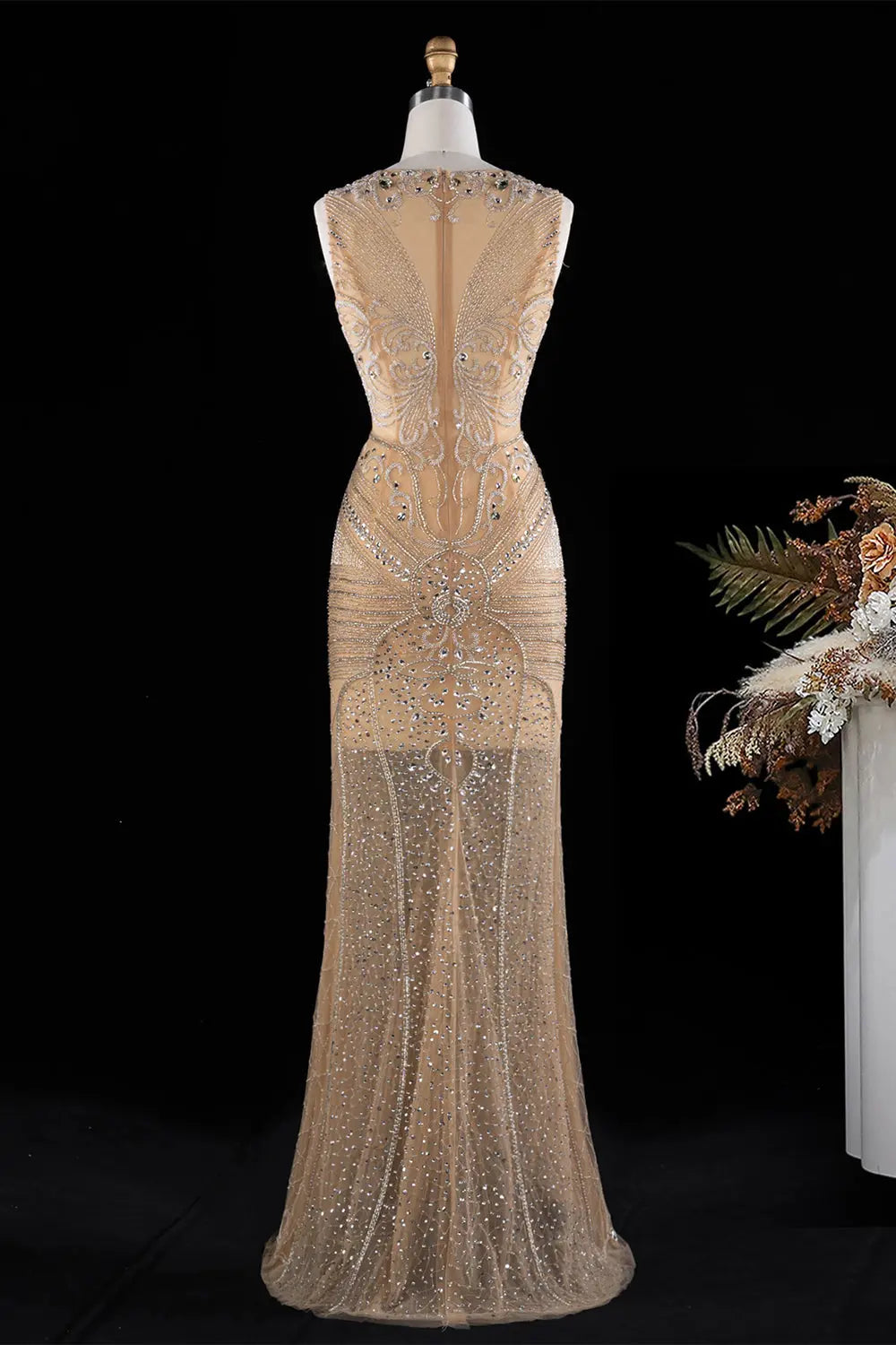 Nude Crystal Embellished Evening Gown SH026 Sheer Fairy