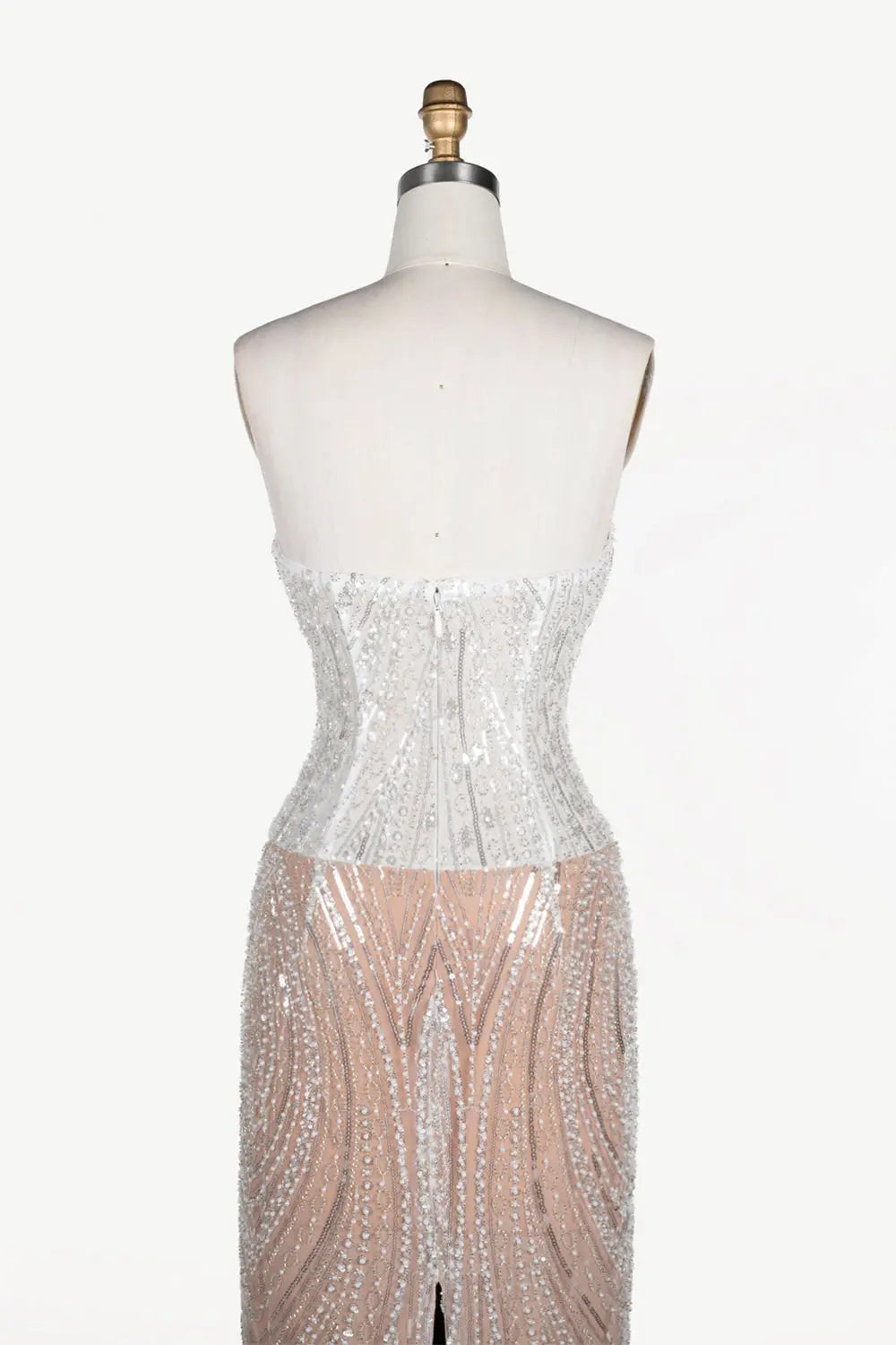 White Nude Beaded Corset Strapless Evening Dress ST111 Sheer Fairy