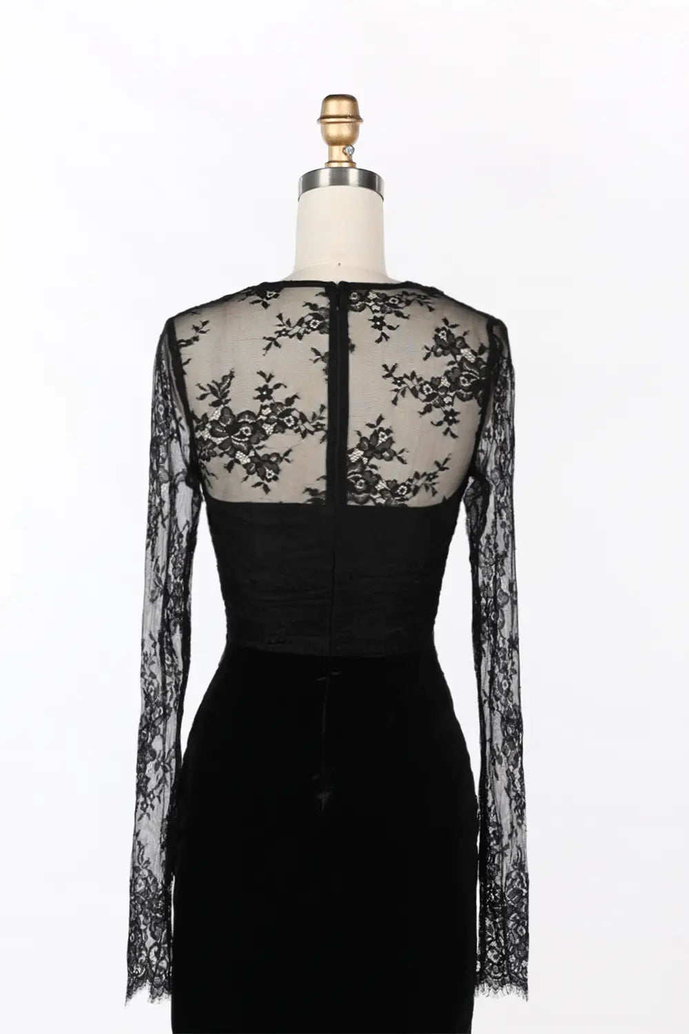 Black Beaded Lace Sleeve Mermaid Evening Dress ST093 Sheer Fairy