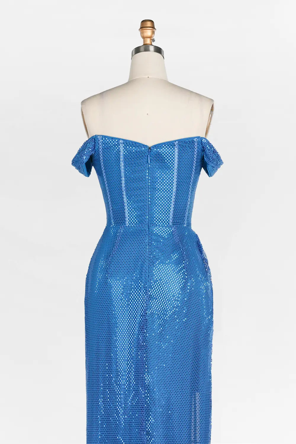 Royal Blue Sequin Off Shoulder Corset High Slit Maxi Evening Dress ST034 Sheer Fairy