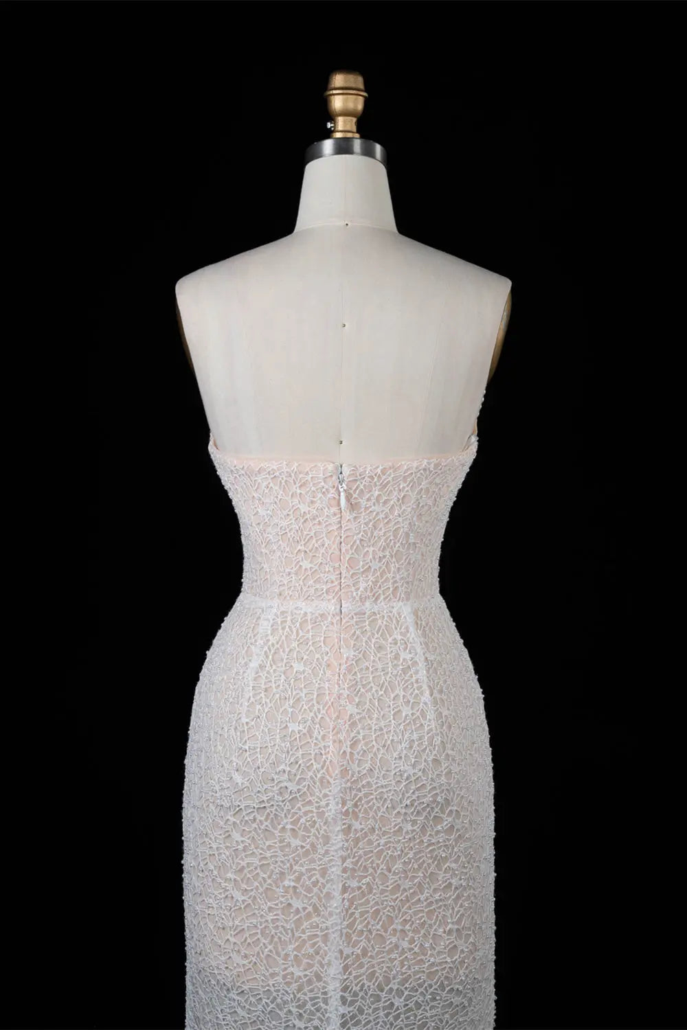 White Pearl Beaded Strapless Evening Dress ST102 Sheer Fairy