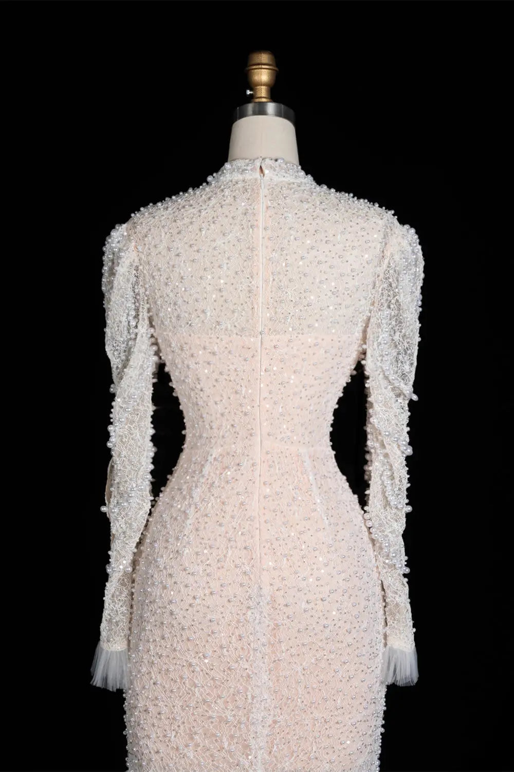 White Pearl Beaded Tiered Tulle Mermaid Gown ST103 Sheer Fairy