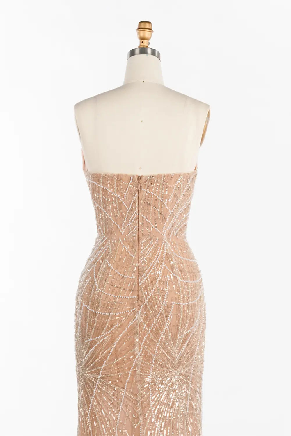 Champagne Strapless Sequin Slit Formal Evening Dress ST051 Sheer Fairy