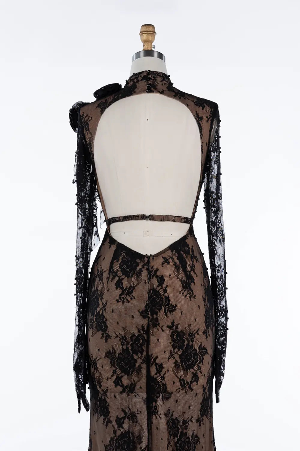 Black Lace Floral Applique Mermaid Formal Dress ST043 Sheer Fairy