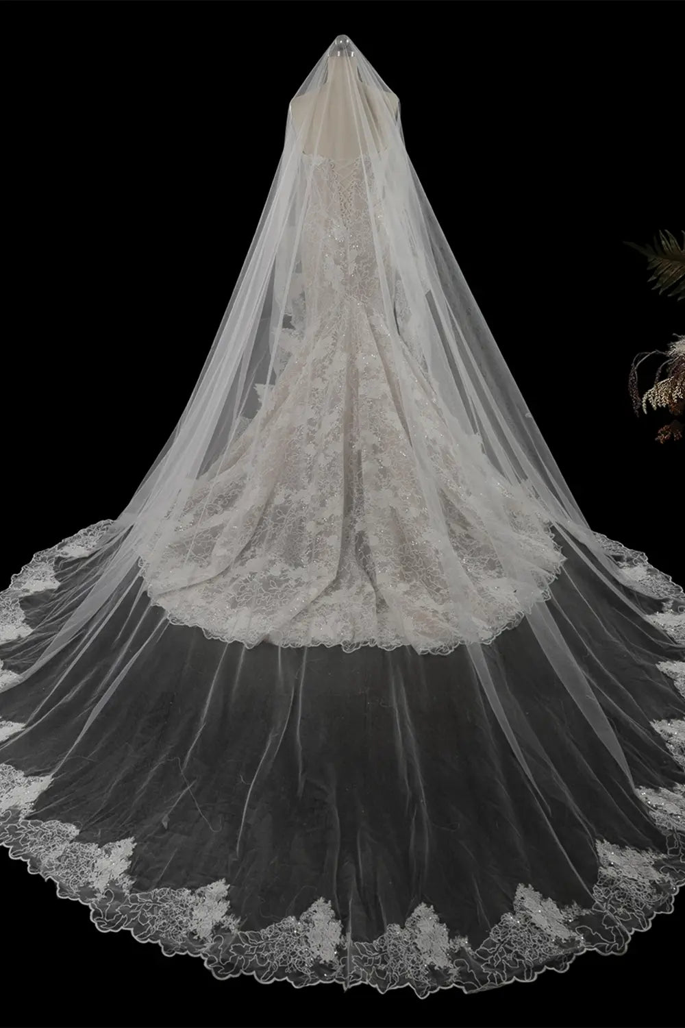White Lace Mermaid Wedding Dress Long Sleeves Corset SW750 Sheer Fairy