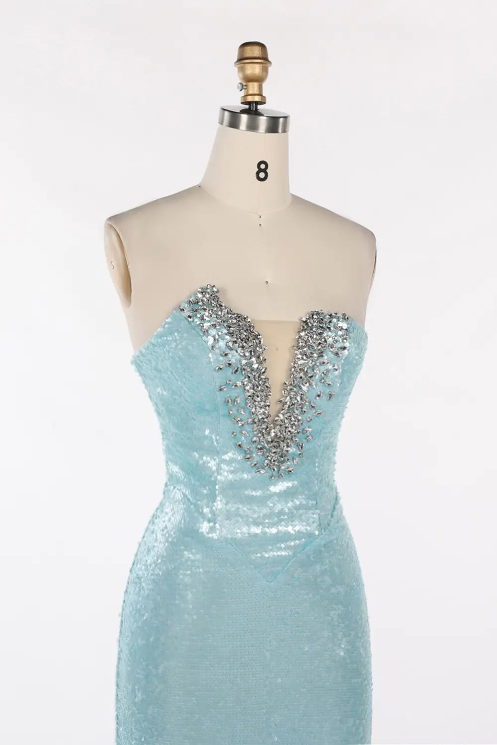 Blue Strapless Sequin Beaded Evening Dress ST096 Sheer Fairy