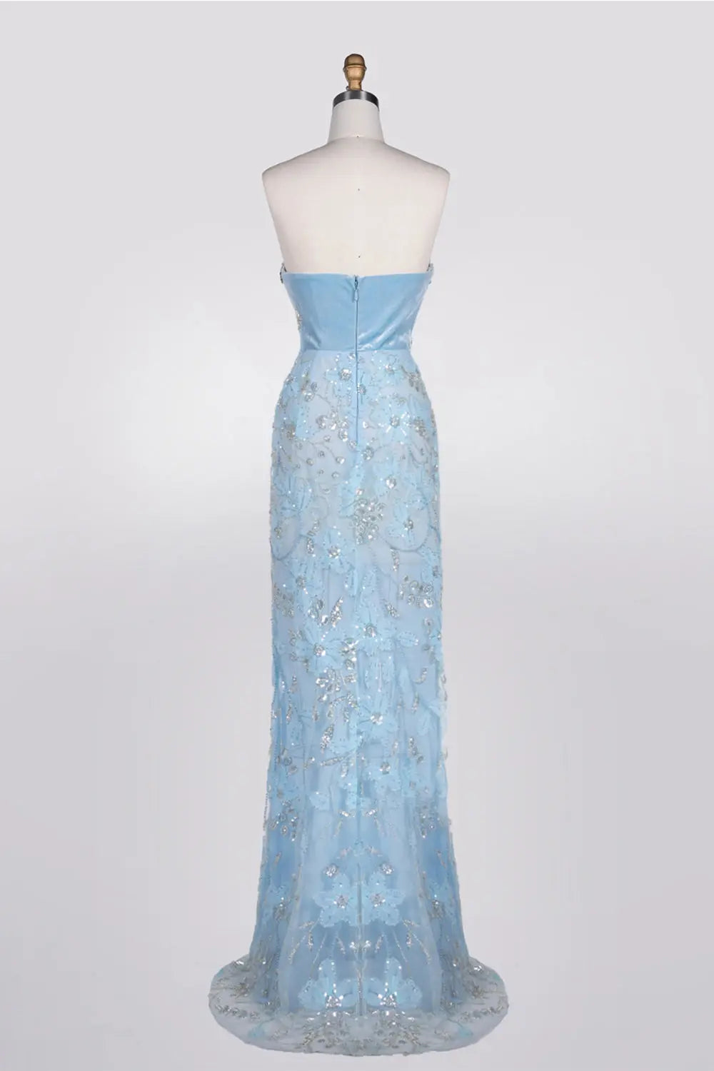 Blue Floral Sequin Strapless Evening Gown ST108 Sheer Fairy