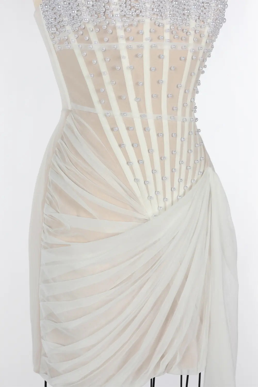 White Strapless Beaded Corset Draped Mini Dress ST089 Sheer Fairy