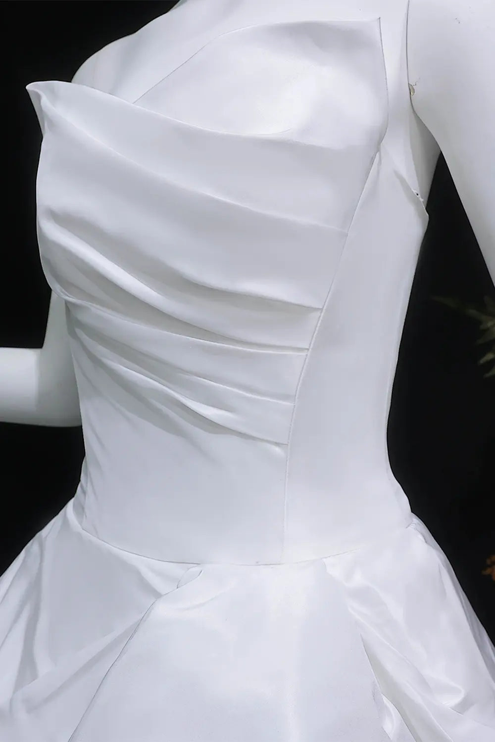 White Strapless Cascading Ruffle Satin Ball Gown Wedding Dress SW628 Sheer Fairy