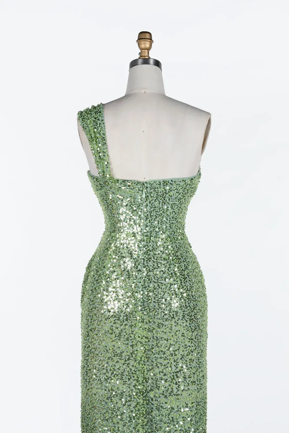 Green One Shoulder Sequin Evening Gown ST117 Sheer Fairy