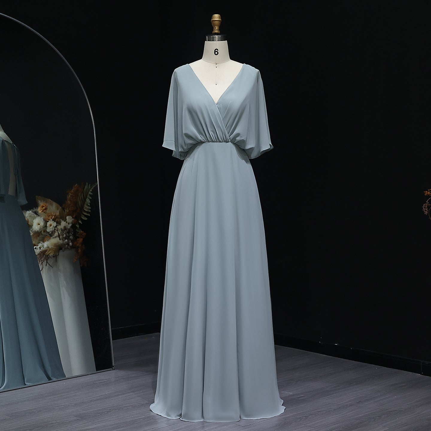 Simplify V Neck Chiffon A-Line Bow Bridesmaid Dress BS010