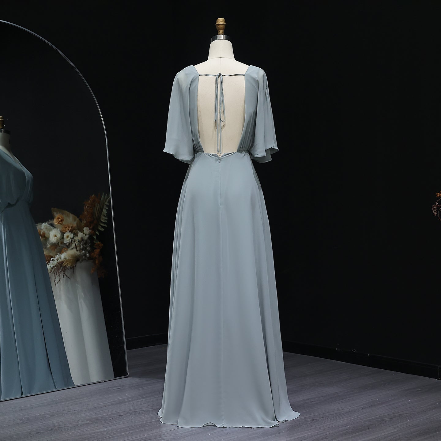 Simplify V Neck Chiffon A-Line Bow Bridesmaid Dress BS010