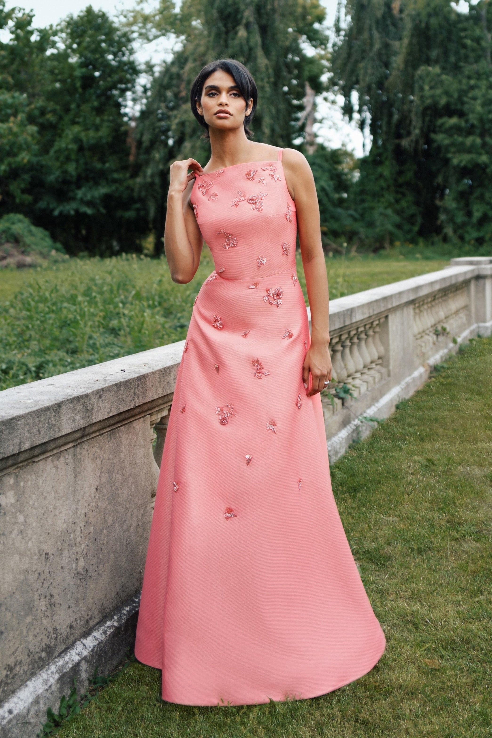 Rose Pink Satin Strapless A-Line Evening Dress SF302 Sheer Fairy