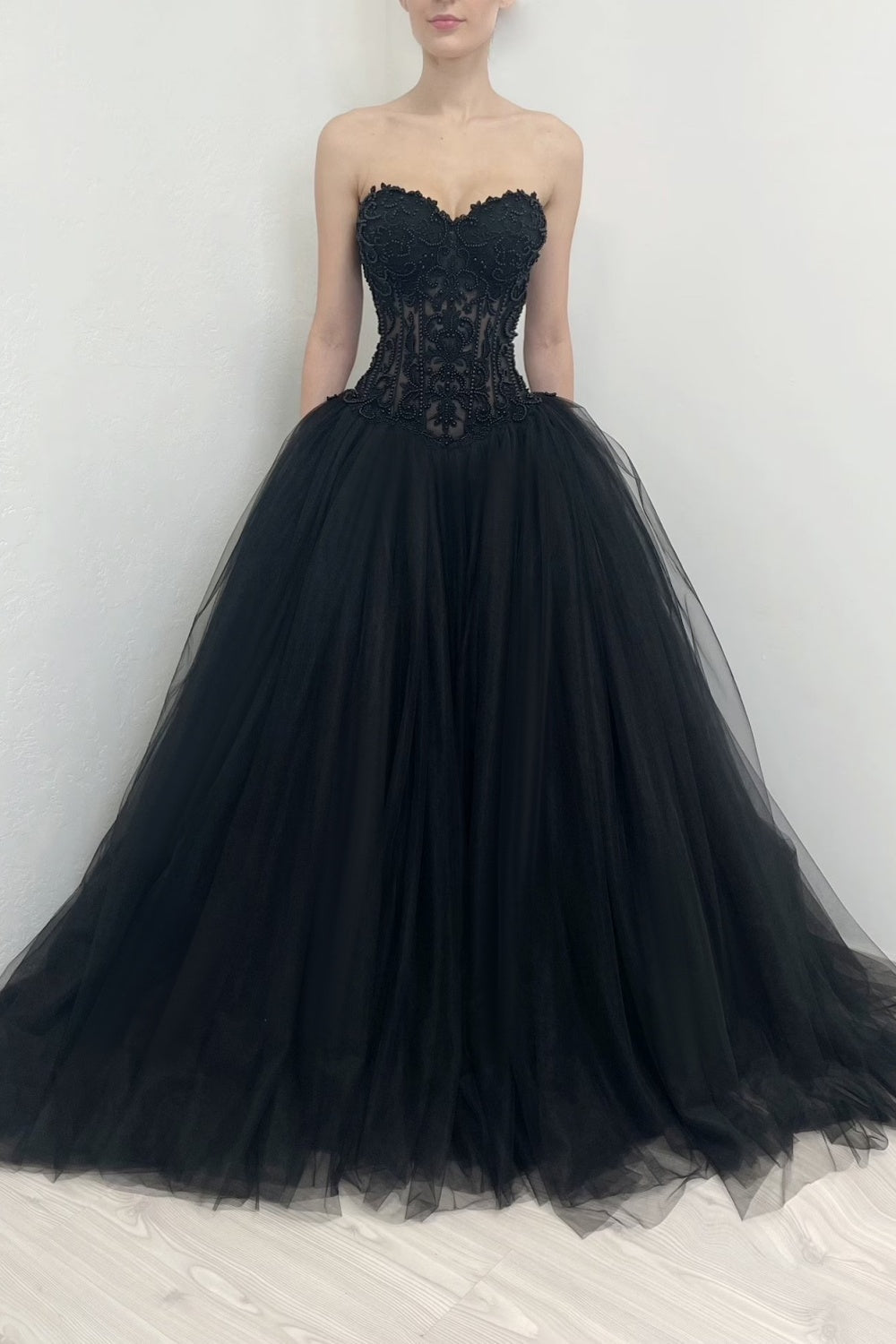 Black Lace Ballgown Corset Closure Wedding Dress SW567 Sheer Fairy