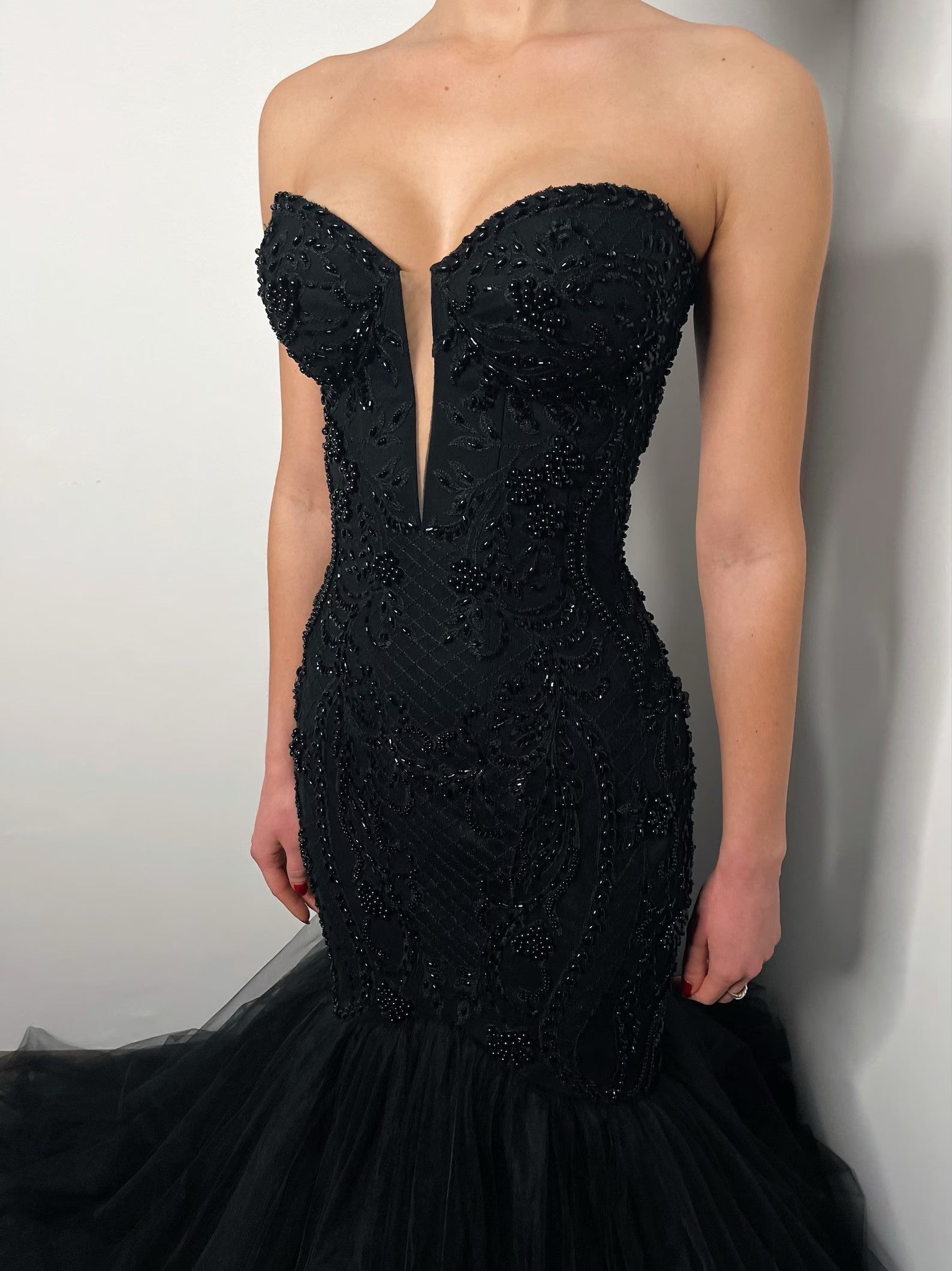 Black Beaded Strapless Mermaid Wedding Dress with SW554