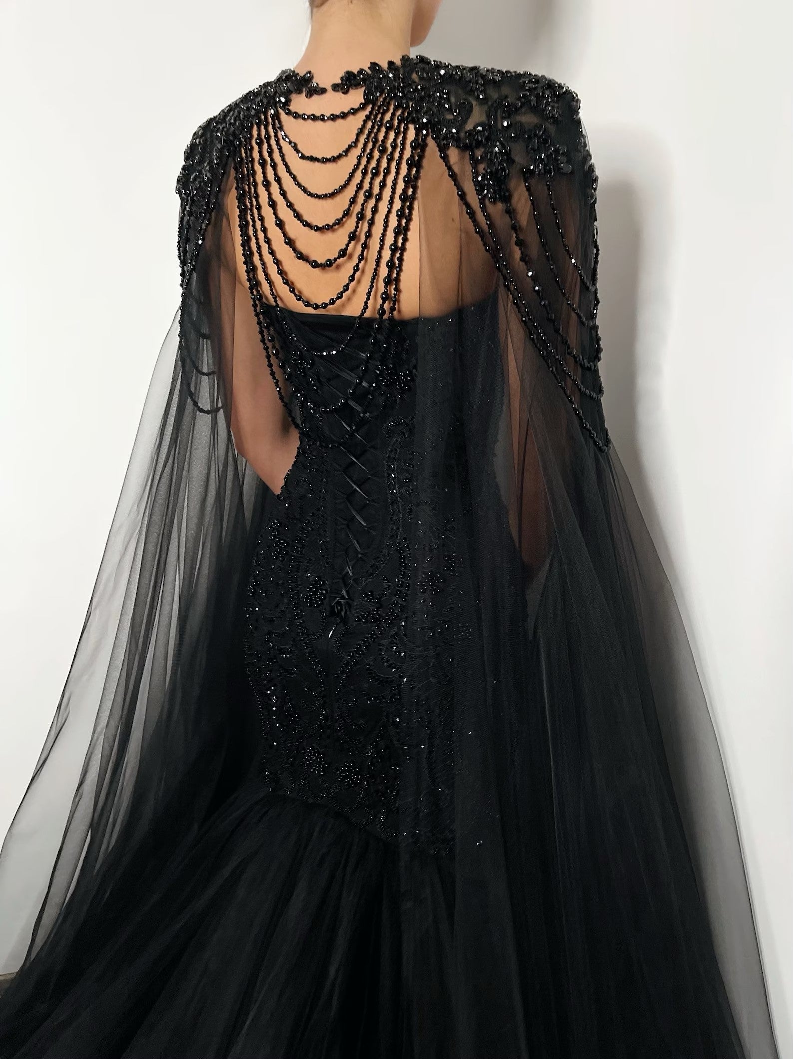 Black Beaded Strapless Mermaid Wedding Dress with SW554