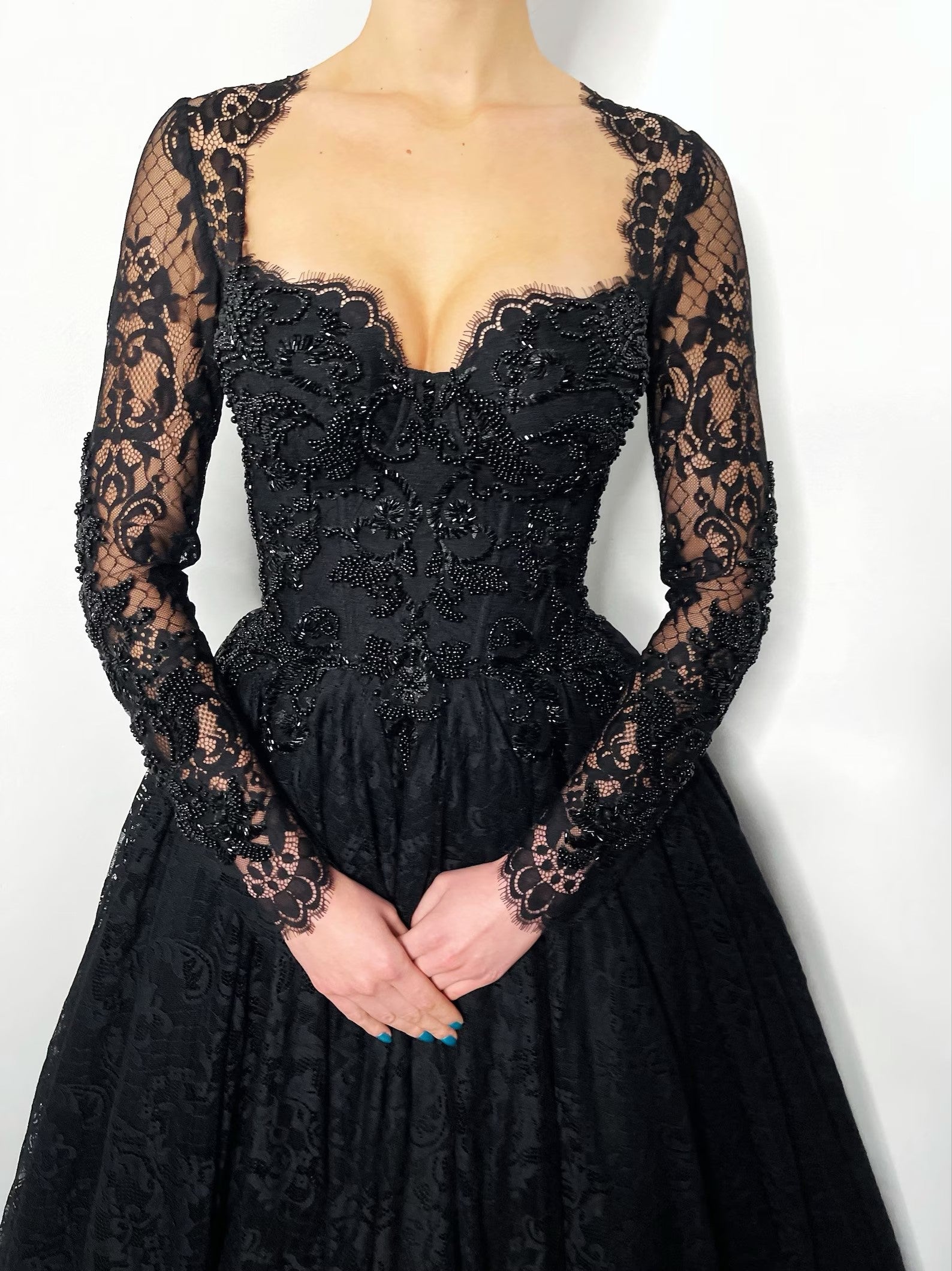 Black Gothic Off-Shoulder Lace Long Sleeves Wedding Dress SW557